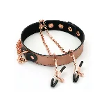 Нашийник із затискачами для сосків Liebe Seele Rose Gold Memory Collar with Nipple Clamps, шкіра - мініатюра 1