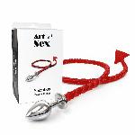 Металева анальна пробка M з диявольським хвостом Art of Sex - Succubus, екошкіра, червоний - мініатюра 3
