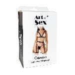 Сексуальний набір гартери та портупея Art of Sex -Geneva прикрашені кільцями, Натуральна шкіра,L-2XL - мініатюра 2