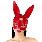 Шкіряна маска Зайчика Art of Sex - Bunny mask, колір Червоний - мініатюра 1