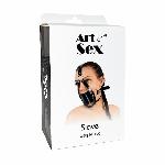 Кляп-маска з пластиковою кулею Art of Sex - Slave, Натуральна шкіра, колір Чорний - мініатюра 4