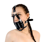 Кляп-маска з пластиковою кулею Art of Sex - Slave, Натуральна шкіра, колір Чорний - мініатюра 1