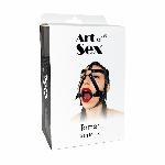 Кляп-маска з силіконовим кільцем Art of Sex - Tamer, Натуральна шкіра, колір Чорний - мініатюра 3