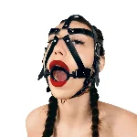 Кляп-маска з силіконовим кільцем Art of Sex - Tamer, Натуральна шкіра, колір Чорний - мініатюра 1