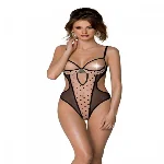 Еротичне боді Passion MARINA BODY, S/M, beige, з відкритими чашками - мініатюра 1