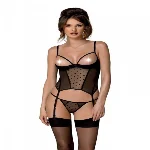 Корсет Passion MARINA CORSET, S/M, black, з відкритими чашками - мініатюра 1
