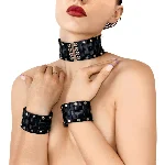 Шкіряний чокер з манжетами Art of Sex - Leather Chezarro - мініатюра 1