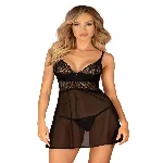 Еротичний комплект Obsessive Chemeris babydoll & thong XL/2XL, пеньюар та стрінги - мініатюра 1