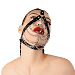 Маска з ланцюгами Art of Sex - Devon, натуральна шкіра, колір чорний - мініатюра 1