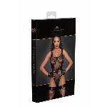 Боді Noir Handmade F242 Tulle body with patterned flock embroidery, XL - мініатюра 7