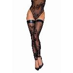 Панчохи без миска Noir Handmade F243 Tulle stockings with patterned flock embroidery, M - мініатюра 3