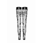 Панчохи без миска Noir Handmade F243 Tulle stockings with patterned flock embroidery, XL - мініатюра 5