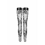 Панчохи без миска Noir Handmade F243 Tulle stockings with patterned flock embroidery, 3XL - мініатюра 4