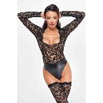 Боді Noir Handmade F296 Psyche, 3XL, мереживо, довгий рукав, низ під латекс, з доступом - мініатюра 5