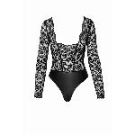 Боді Noir Handmade F296 Psyche, 3XL, мереживо, довгий рукав, низ під латекс, з доступом - мініатюра 6