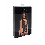 Боді Noir Handmade F297 Libido, S, чорне, мереживо, низ під латекс, відкритий доступ, гартери - мініатюра 6
