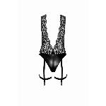 Боді Noir Handmade F297 Libido, S, чорне, мереживо, низ під латекс, відкритий доступ, гартери - мініатюра 5