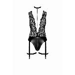 Боді Noir Handmade F297 Libido, XL, чорне, мереживо, низ під латекс, відкритий доступ, гартери - мініатюра 4