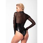Боді Noir Handmade F321 Edge, S, низ під латекс, верх сітка, блискавка на все тіло, декор кільця - мініатюра 4