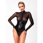 Боді Noir Handmade F321 Edge, L, низ під латекс, верх сітка, блискавка на все тіло, декор кільця - мініатюра 3