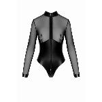 Боді Noir Handmade F321 Edge, L, низ під латекс, верх сітка, блискавка на все тіло, декор кільця - мініатюра 7