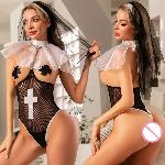 Еротичний костюм монашки JSY «Непорочна Дебора» One Size, боді, пестис, чокер з воланом, вуаль - мініатюра 2
