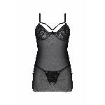 Пеньюар Passion DROSERA CHEMISE black, L/XL, мереживний ліф зі стрепами, трусики в комплекті - мініатюра 3