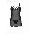 Пеньюар Passion DROSERA CHEMISE black, XXL/XXXL, мереживний ліф зі стрепами, трусики в комплекті - мініатюра 5