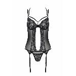 Корсет Passion DROSERA CORSET black, S/M, з кріпленнями для панчіх, трусики в комплекті - мініатюра 3