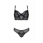 Комплект Passion DROSERA SET black S/M, сітка+мереживо, бюстьє та трусики танга - мініатюра 3