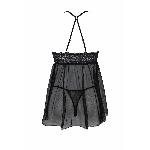 Пеньюар Passion KERRIA CHEMISE black, L/XL, мереживний верх, трусики в комплекті - мініатюра 4