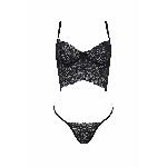 Комплект Passion KERRIA SET black, S/M, сітка+мереживо, бюстьє та стрінги - мініатюра 3