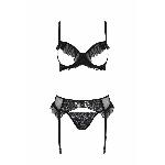 Комплект Passion KERRIA SET WITH OPEN BRA black, S/M, бюстгальтер з відкритою чашкою, стрінги, пояс для панчіх - мініатюра 3