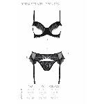 Комплект Passion KERRIA SET WITH OPEN BRA black, XXL/XXXL, бюстгальтер з відкритою чашкою, стрінги, пояс для панчіх - мініатюра 5
