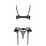 Комплект Passion KERRIA SET WITH OPEN BRA black, XXL/XXXL, бюстгальтер з відкритою чашкою, стрінги, пояс для панчіх - мініатюра 4