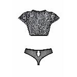 Комплект Passion LEAFA BIKINI black, XXL/XXXL, бюстгальтер-топ з рукавчиками, стрінги-шортики з вирізом - мініатюра 4