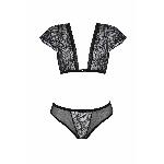 Комплект Passion LEAFA BIKINI black, XXL/XXXL, бюстгальтер-топ з рукавчиками, стрінги-шортики з вирізом - мініатюра 3