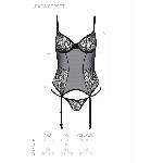Корсет Passion LEAFA CORSET black L/XL, м'які чашки, затискачі для панчіх, стрінги в комплекті - мініатюра 5