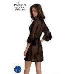 Пеньюар Passion LEAFA PEIGNOIR black, L/XL, довжина трохи вище коліна, широкі рукави, зав'язується на пояс - мініатюра 2