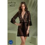 Пеньюар Passion LEAFA PEIGNOIR black S/M, довжина трохи вище коліна, широкі рукави, зав'язується на пояс - мініатюра 6