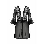 Пеньюар Passion LEAFA PEIGNOIR black, XXL/XXXL, довжина трохи вище коліна, широкі рукави, зав'язується на пояс - мініатюра 3