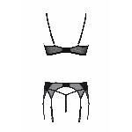 Комплект Passion LEAFA SET black S/M, мереживо+сітка, бюстгальтер на кісточках, стрінги, пояс для панчіх - мініатюра 4