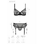 Комплект Passion LEAFA SET black, XXL/XXXL, мереживо+сітка, бюстгальтер на кісточках, стрінги, пояс для панчіх - мініатюра 5