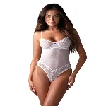 Боді Obsessive Alissium Teddy White, XL/2XL, ліф з м’якою чашкою, високі вирізи для ніг - мініатюра 1