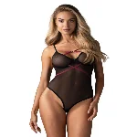 Боді Obsessive Novenes teddy, M/L, прозоре, чашки на кісточках, декор у вигляді стрічок - мініатюра 1