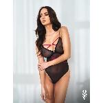 Боді Obsessive Novenes teddy, XL/2XL, прозоре, чашки на кісточках, декор у вигляді стрічок - мініатюра 3