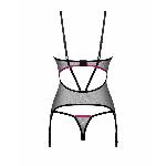 Корсет Obsessive Novenes corset & thong, XS/S, прозорий, відкрита спина, стрінги в комплекті - мініатюра 5