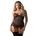 Корсет Obsessive Novenes corset & thong, XS/S, прозорий, відкрита спина, стрінги в комплекті - мініатюра 1