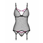 Корсет Obsessive Novenes corset & thong, XL/2XL, прозорий, відкрита спина, стрінги в комплекті - мініатюра 4