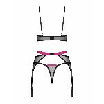 Комплект Obsessive Novenes 3-pcs set, XS/S, прозорий ліф на кісточках, стрінги, пояс - мініатюра 5